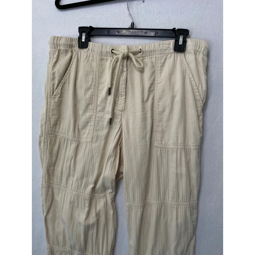 J.Crew Pull-On Cargo Pants Womens‎ 14 Beige Herringbone Cotton Drawstring Waist